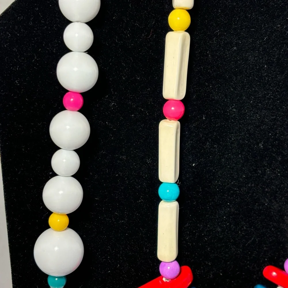 VTG Colorful Chunky Bead Necklaces Enamel Over Metal Cuff Bracelets Lot of 6